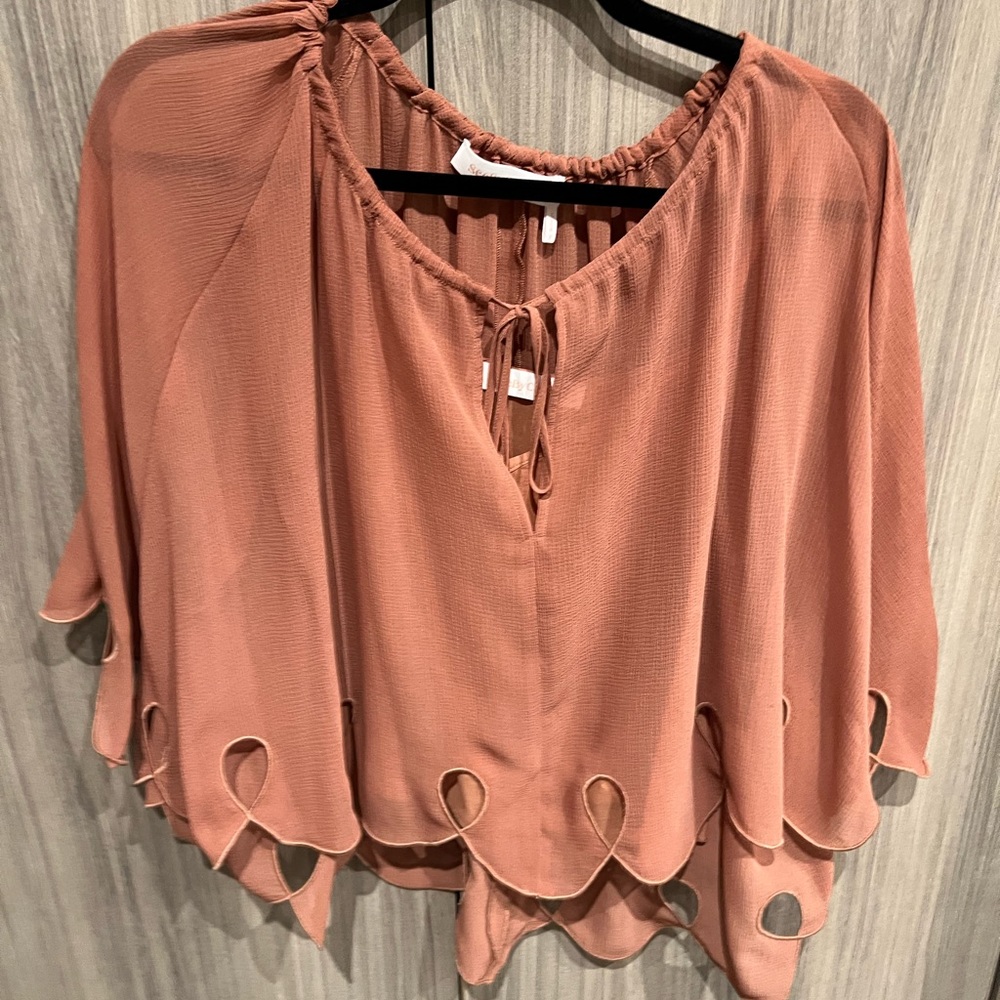 See by Chloe Feminine scalloped Georgette Blouse- cape blouse